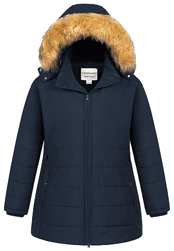 Chrisuno Women's Plus Size Winter Puffer Jacket Warm Long Winter Coats Quilted Waterproof Fleece Lined Detachable Fur Hood