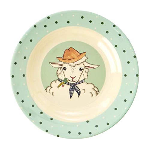 Rice Animal Farm - Plato Hondo para niños (20 cm), diseño de Oveja, Color Verde
