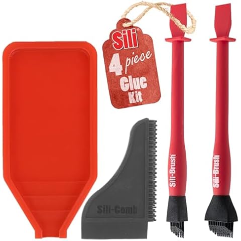 Sili Non-Stick Silicone Glue Brush Wood Glue Applicator Kit | Silicone Glue Spreader Comb/Squeegee & Tray Wood Glue Brush Set | Wood Glue Spreader | Reusable Wood Glue Brushes For Crafts, Arts & Hobby Cover