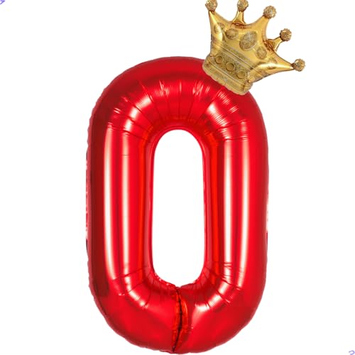 Image of Crown Balloons Red 0 Balloon Number Red Birthday Decorations for Women Men, Big 40 inch 30 30 30 40 Birthday Casino Balloons for Carnival Casino Poker Theme Party Decorations(Number 0 Balloons)