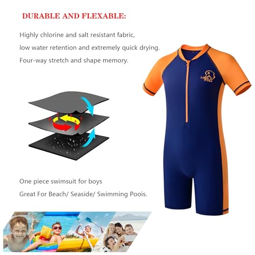 Image of karrack Girls and Boys One Piece Rash Guard Swimsuit Kid Water Sport Short Swimsuit UPF 50+ Sun Protection Bathing Suits