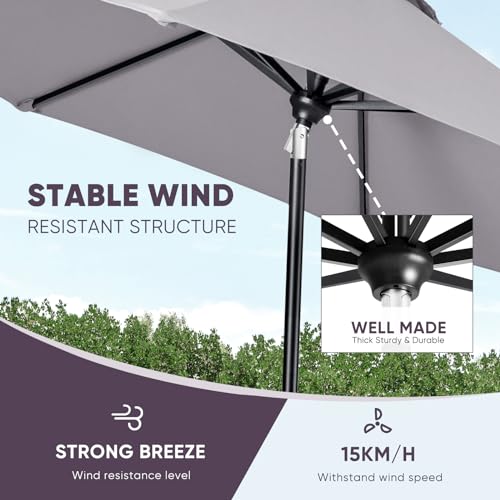 Image of Tempera 9ft Patio Market Outdoor Table Umbrella with Auto Tilt and Crank, Large Sun Umbrella with Sturdy Pole & Fade Resistant Canopy, Easy to Set, Grey