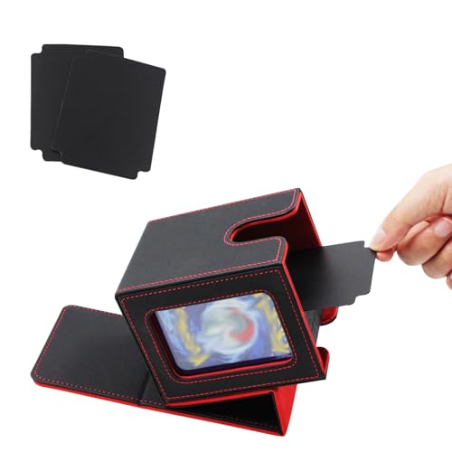 awedsu Collectible Trading Card Cases for Commander Display, Card Storage Box Fits100+Double Sleeved Cards with 2 Dividers &Transparent Card (Black & Red)