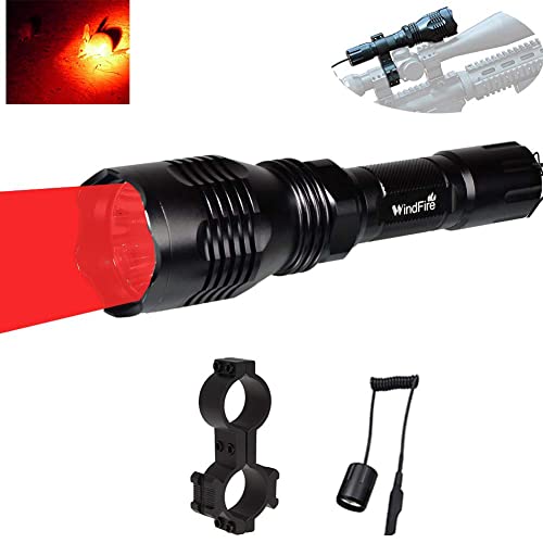 Windfire® Wf-802 Tactical Flashlight Waterproof 350 Lumens 250 Yard Long Range Throwing Red Led Coyote Hog Hunting Light Lamp Torch With Pressure Switch & 1“ Scope Mount #TOP11