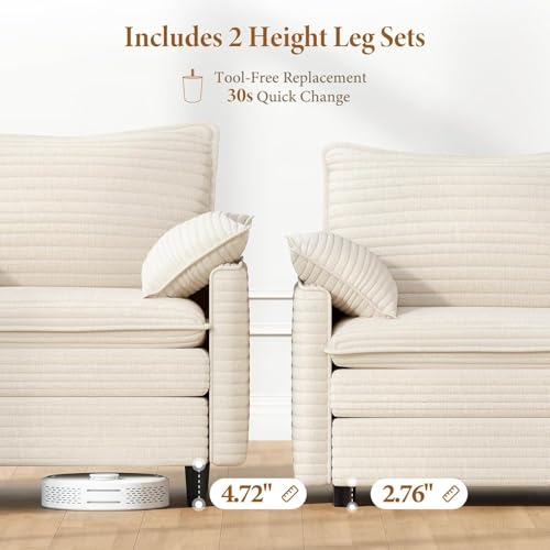 Image of Vesgantti 142 inch Cloud Couch Sectional Modular Sofa, Comfy Sectional Couch with Ottoman Deep Seat Corduroy L Shaped Sofa, Modular Couches for Living Room, Bedroom and Apartment, Beige