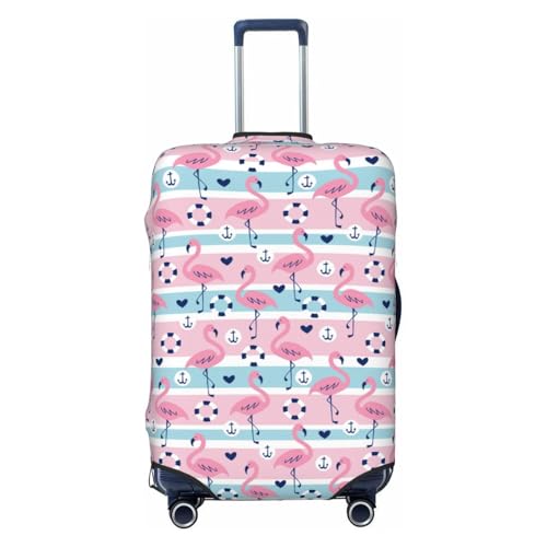 Striped Flamingo Print Luggage Cover For Suitcase,Washable Elastic Travel Suitcase Protector With Zipper Closure And Bottom Buckle – Fits 18-32