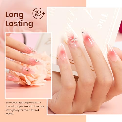 Image of Beetles Pink Jelly Gel Nail Polish, 8Pcs Nude Brown Nails Sunset Rose Collection Gel Polish Nails Art Soak off Uv LED Manicure Gift Set Nail Trend Gift for Women