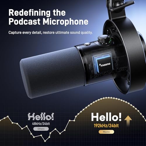Image of MAONO Podcast Dynamic Microphone-XLR USB Recording Mic: for Vocal Recording, Content Creation, Home Studio, Voiceover, with 192kHz /24bit, Noise Reduction, Mic Gain, Monitoring, Mute (PD300X) Black