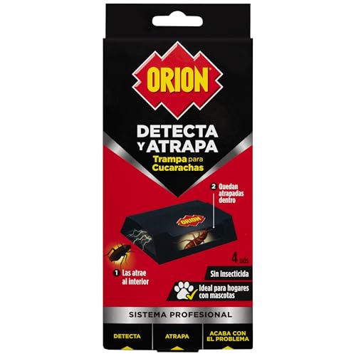 Orion - Trampa Adhesiva Mata Cucarachas, Sin Insecticidas, Potente Atrayente Alimentario, Adhesivo Extra Fuerte, Ideal Hogares con Mascotas - 4 uds
