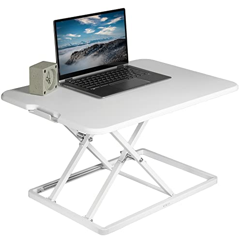 Image of VIVO Ultra-Slim Single Top Height Adjustable Standing Desk Riser, Compact Sit Stand Desktop Converter for Monitor or Laptop, White, DESK-V001JW