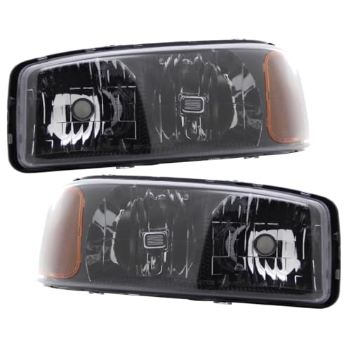 JDWEEYU Black Headlights Lamps Heavy Duty ABS Plastic Housing/Polycarbonate Lens Left Right Front for GMC for Yukon for Sierra 3500/2500HD/2500/1500HD/1500 for Yukon XL 2500/1500