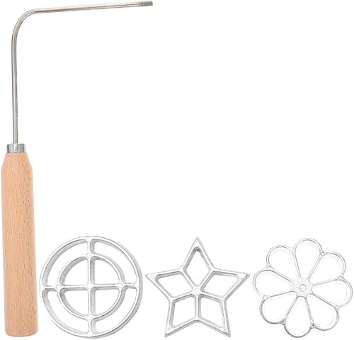ABOOFAN Moldes para bunuelos con asa, 4 piezas rosetón timbal de hierro set de aluminio para gofres con mango embudo para pastel anillo Molde para