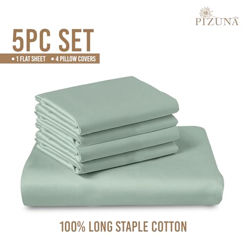 Image of Pizuna 100% Cotton Bedsheet Super King Size Sea Foam, 800 Thread Count Long Staple Combed Cotton Flat Bedsheets 108x108 Inches with 4 Pillow Covers, Bed Sheet for Super King Size Bed