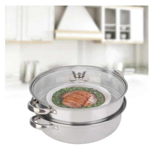 HAOHIZE 2 Layer Steamer,Stainless Steel Cookware 27cm 11in 2 Layer Steamer Pot Cooker Double Boiler Soup Steaming Pot for Steaming Buns Taro Seafood Etc