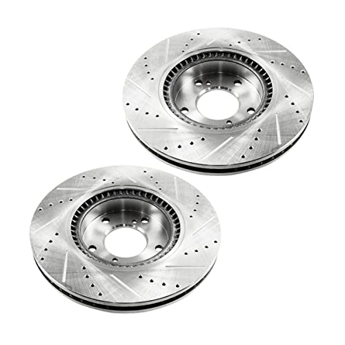 image for AutoShack Front Drilled Slotted Brake Rotors Black Pair of 2 Driver an
