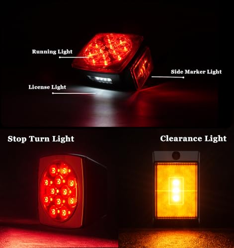 Cyfie LED Trailer Light Kit, Submersible Brake Stop Turn Side Marker License Tail Light Lamps Utility Trailer Lights for 12V Boat Camper RV Trucks Marine Snowmobile, DOT Compliant, IP68 Waterproof - Thumbnail 3