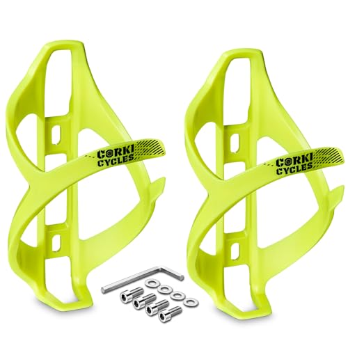 corki Bike Water Bottle Holder, Bicycle Water Bottle Cage for Road Bikes Mountain Bikes Yellow 2-Pack