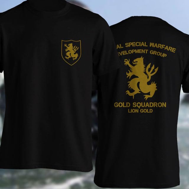 Tops & T Shirt - Gold SquadRons US Armys Special Force Lion Gold NSWDG DevGrus Seal Team Six T-shirt Casual Short Slove (1 XXXL)