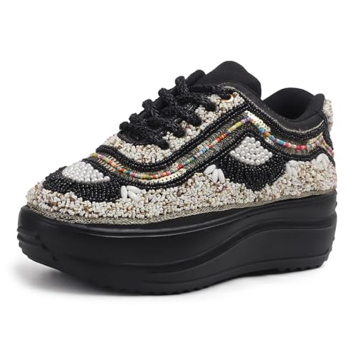 Image of LENSBURY Women Hand Embroidery Wedding Party Bridal Floral High Heel Sneakers I Cushioned Insole I Comfortable Wear Wedge Shoes I for Ladies and Girls LBCNV4037