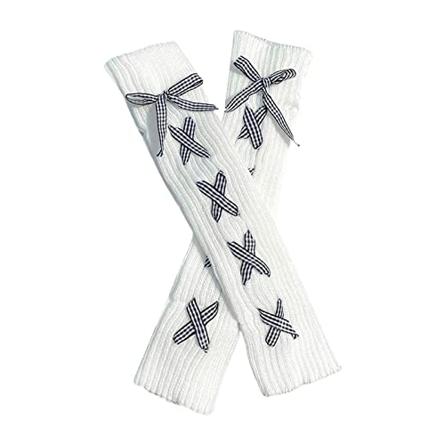 Image of Lolita Knit Leg Warmers Ribbon Bow Knot Japanese Cable Knit Footless Boot Socks Kawaii Leg Sleeves