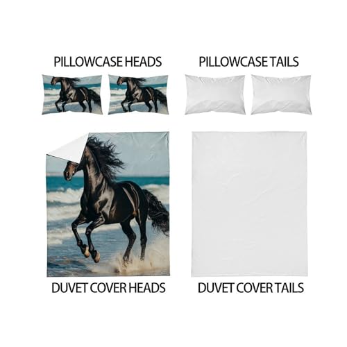 Housse de couette cheval zippée 220x240cm pour un lit double facile à border - 4