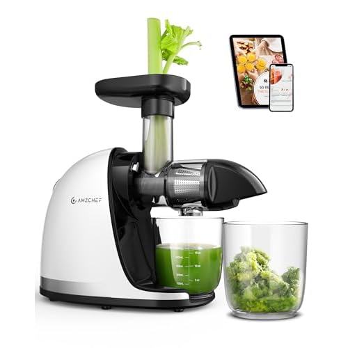Juicer Machines - AMZCHEF Cold Press Masticating Juicer whole Fruit and Vegetable - Delicate Chew No Need to Filter - BPA Free Juice Extractor with 2 Cups and Brush- Pear White