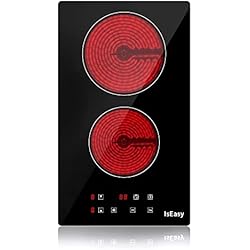 Vitro 2 Fuegos Placa de vitrocerámica, Eléctrica Encimera, 2 zonas de cocción portátil , Controles táctiles del Sensor, portatil, Vidrio y cerámica (3500 W)