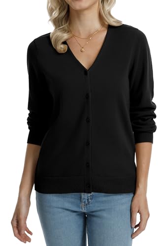 Image of QUALFORT Women's 100% Cotton Lightweight Cardigans Long Sleeve Knitted Button Down Sweater