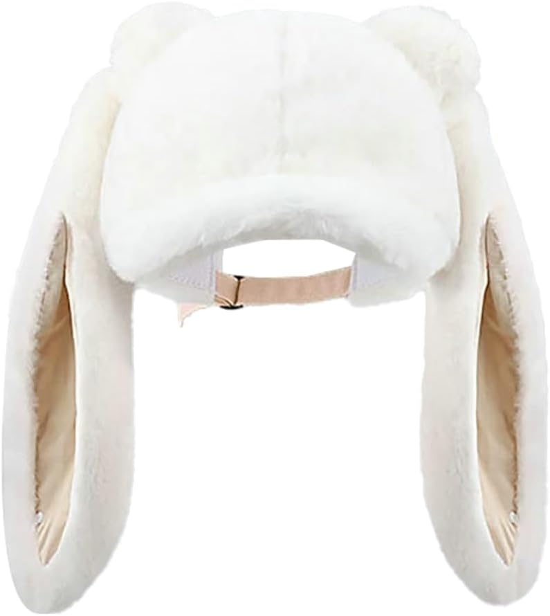 Women's Bunny Beanie Hat Plush Visor Skull Cap Winter Warm Detachable Long Rabbit Ears Hat Cute Y2k Baseball Hat