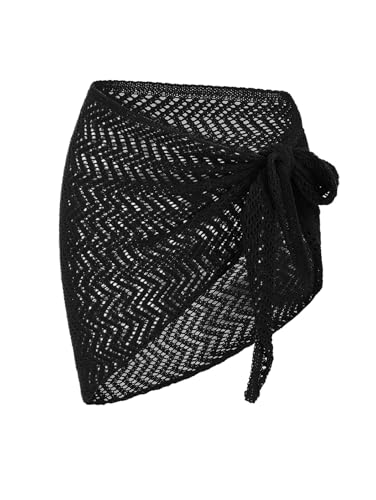 Image of ZAFUL Sarong Coverups for Women Beach Vacation Fishnet See Thru Tie Side Bathing Suit Cover Up Mini Skirt