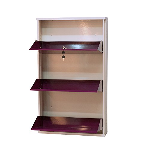 Image of DELITE KOM 24 Inch Wide, 3 Shelf Metal Shoe Rack Wall Mounted for Home with Central Lock Holds Upto 9 Shoes or 15 Slippers Pair | 1 Year Warranty | (41 x 24 x 5 Inch, Ivory Violet) DIY Space Saving
