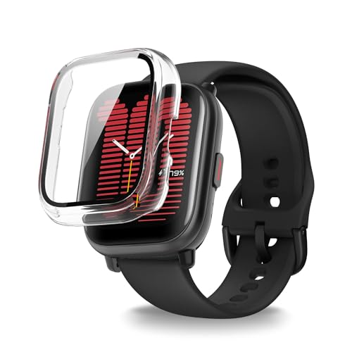 Amazfit Active スマートウォッチ 対応 ケース+フィルム 一体型 (PCケース+強化ガラスフ) KONXISA 一体型 ケース フィルム 着脱簡単 高透過率 擦り傷防止 衝撃吸収 全面保護(クリア)