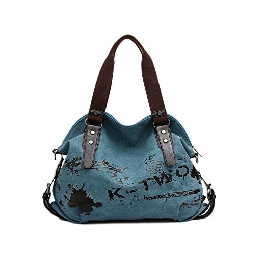Bolsa de mão feminina casual vintage Hobo Canvas bolsa de ombro bolsa de uso diário bolsa de compras, Azul, 19.68''H* 15.74''L* 6.29''W