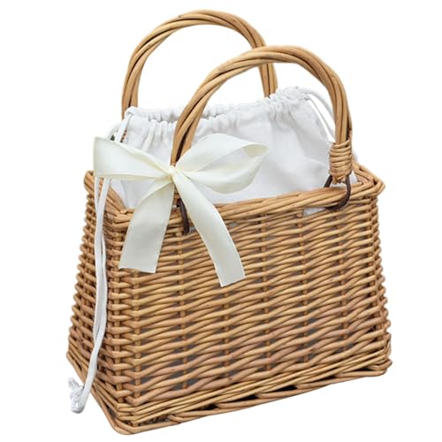 Sac en rotin bohème chic pour femme avec nœud élégant et doublure en tissu