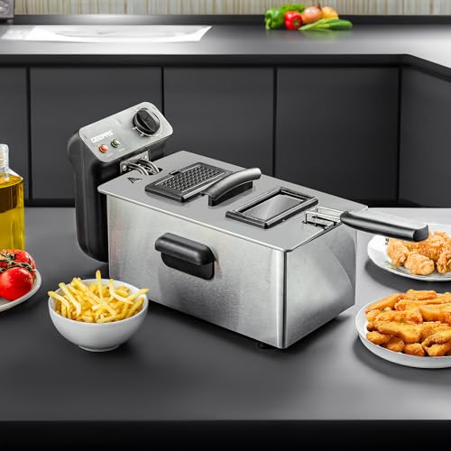 Geepas Deep Fat Fryer 3L | Food Grade Stainless Steel with Viewing Window and Safety Cut Out | Non-Slip, Easy Clean and Adjustable Temperature Control | Compact, 2100W | 2 Years Warranty, Silver - Image 3