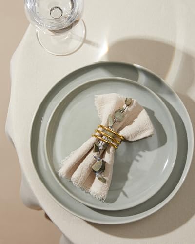 Image of Large Holiday Dinnerware Sets for 8, Ceramic Plates and Bowls Set, Kitchen Dish Set, Microwave & Dishwasher Safe Dishware, Perfect for Christmas & Thanksgiving, Gray Green