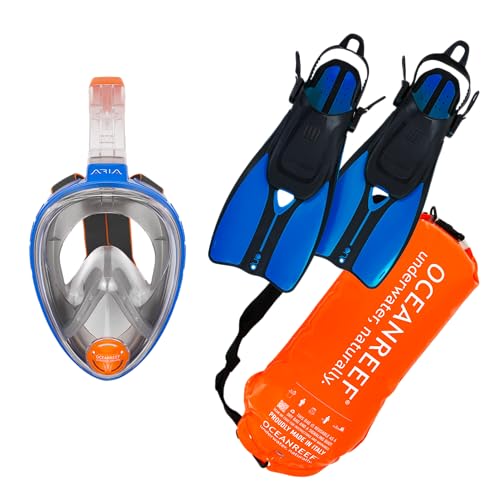 Máscara de esnórquel Aria Classic de cara completa y aletas de viaje Duo II para buceo de superficie