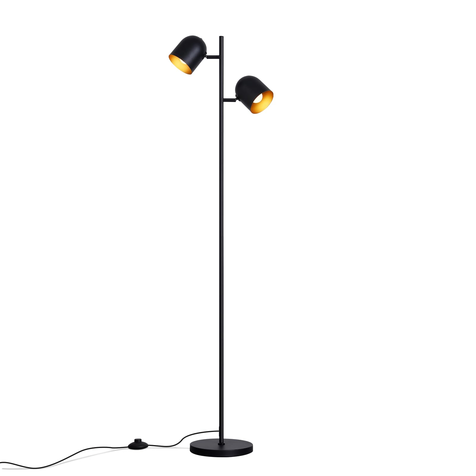 Stehlampe Vintage Wohnzimmer Stehleuchte retro: Industrial Standleuchte 2 Flammig in Schwarz Gold Standlampe aus Metall E14 Schwenkbar 350° Leselampe für Schlafzimmer - Ohne Leuchtmittel