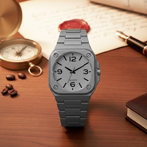 Image of Acnos Men's Premium Fiber Quartz Analog Watch - Luxury Square Dial Casual & Business Wrist Watch for Men