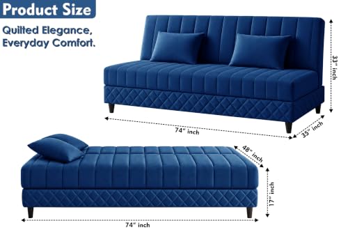 Image of Rosebell Modern 3-Seater Sofa Cum Bed Foldable Velevt Fabric Sofa, Seating, Stylish Design for Living Room, Guest Room & Office-Blue-Color