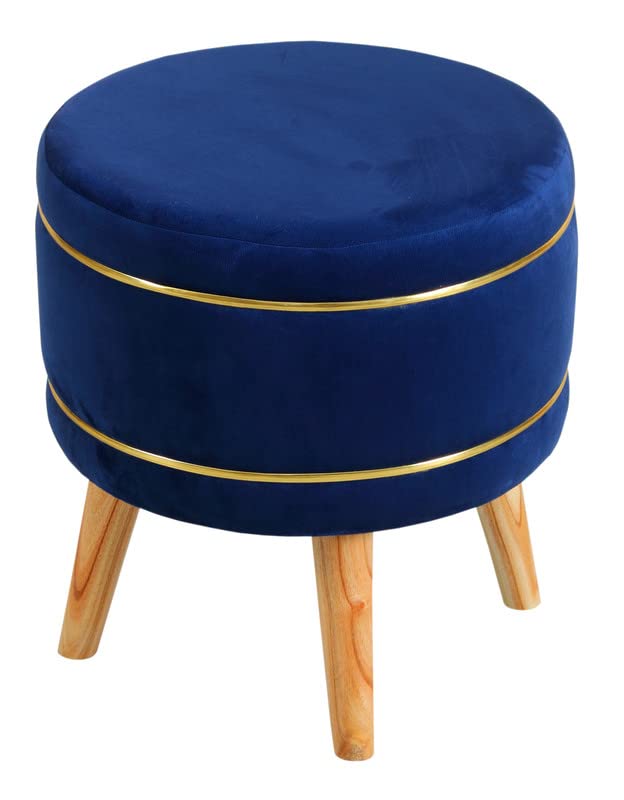 Image of Ottoman Stool for Living Room Foot Rest | Velvet Small Ottoman Foot Stool | Solid Wood Legs | Footstool Puffy for Home, Bedroom & Makeup Table | 16x16x18 Inch, Set of 2 (RoyalBlue)