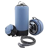 BOMBA DE PEDAL MÁS LARGA: la manguera de la bomba de la ducha para acampar es extra larga para bombear cuando el agua caliente para las duchas solares para acampar cuelga alta o se sienta sobre una mesa. Eso significa suficiente presión para tu ducha de playa o para el uso diario.