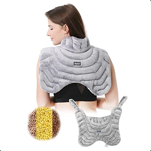 Romfox Microwavable Heating Pad for Neck Shoulders and Back Pain Relief with Moist Heat, Heavy Duty Weight for Deep Heat, Neck Relief, Stress Relief, Anxiety Relief, Neck Wrap (Grey Unscented)
