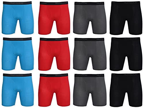 Fruit of the Loom Men's Boxer Briefs - Comfort Stretch Cotton Spandex Tagless Soft Waistband Assorted Colors Large