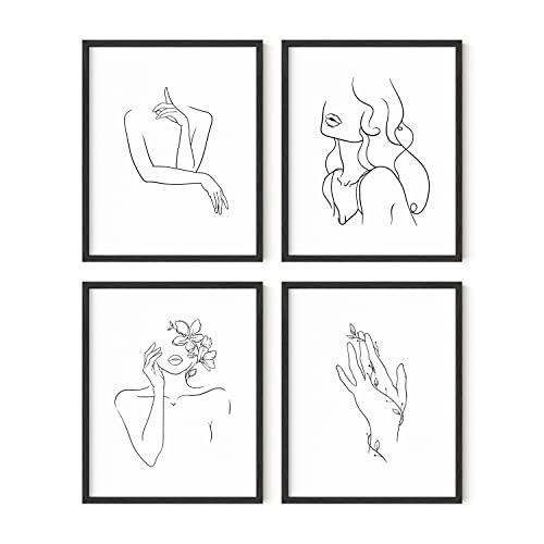 RipGrip Minimalist Wall Art - Set of 4 Woman Silhouette Line Draw...