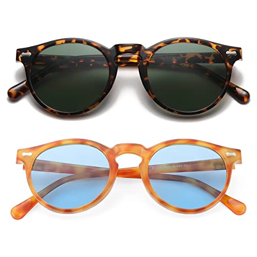 Image of Gleyemor Vintage Polarized Sunglasses for Men Round Sunglasses UV400 Protection Retro Hand-crafted Acetate Frame