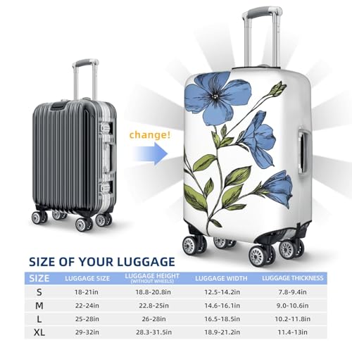 Blue Flowers With Green Leaves Elastic Travel Luggage Covers Dustproof Scratch-Resistant Suitcase Protector Fit 22-24 Inch4