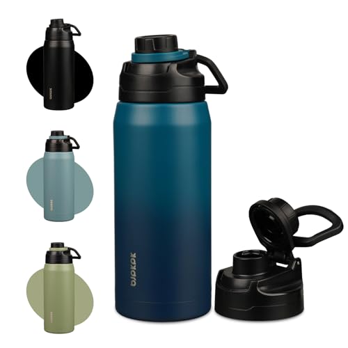 Image of BJPKPK 36 oz Insulated Water Bottle, Leakproof Stainless Steel Jug | Double Wall Vacuum, Keeps Hot /Cold, BPA Free, Dishwasher Safe, Wide Mouth, Spout Lid, Carry Handle, Travel & Hiking, Sea