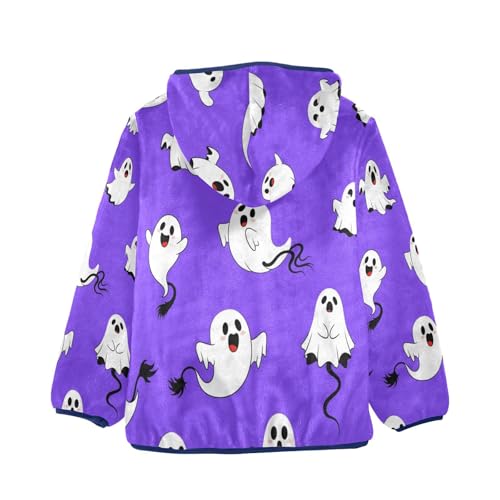Cute Ghosts on Purple Toddler Fleece Jacket Girl Boys Hooded Fleece Jacket Coat Warm Outwear Zip-up 3-10T2