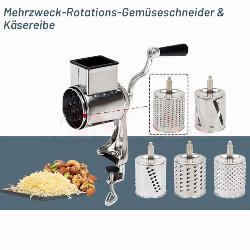 Foto von Trommelreibe Handumdrehen Edelstahl Manuelle GemüSeSchneider Reibemaschine Kartoffelreibe mit 5 Trommeln Profi Küchenhelfer